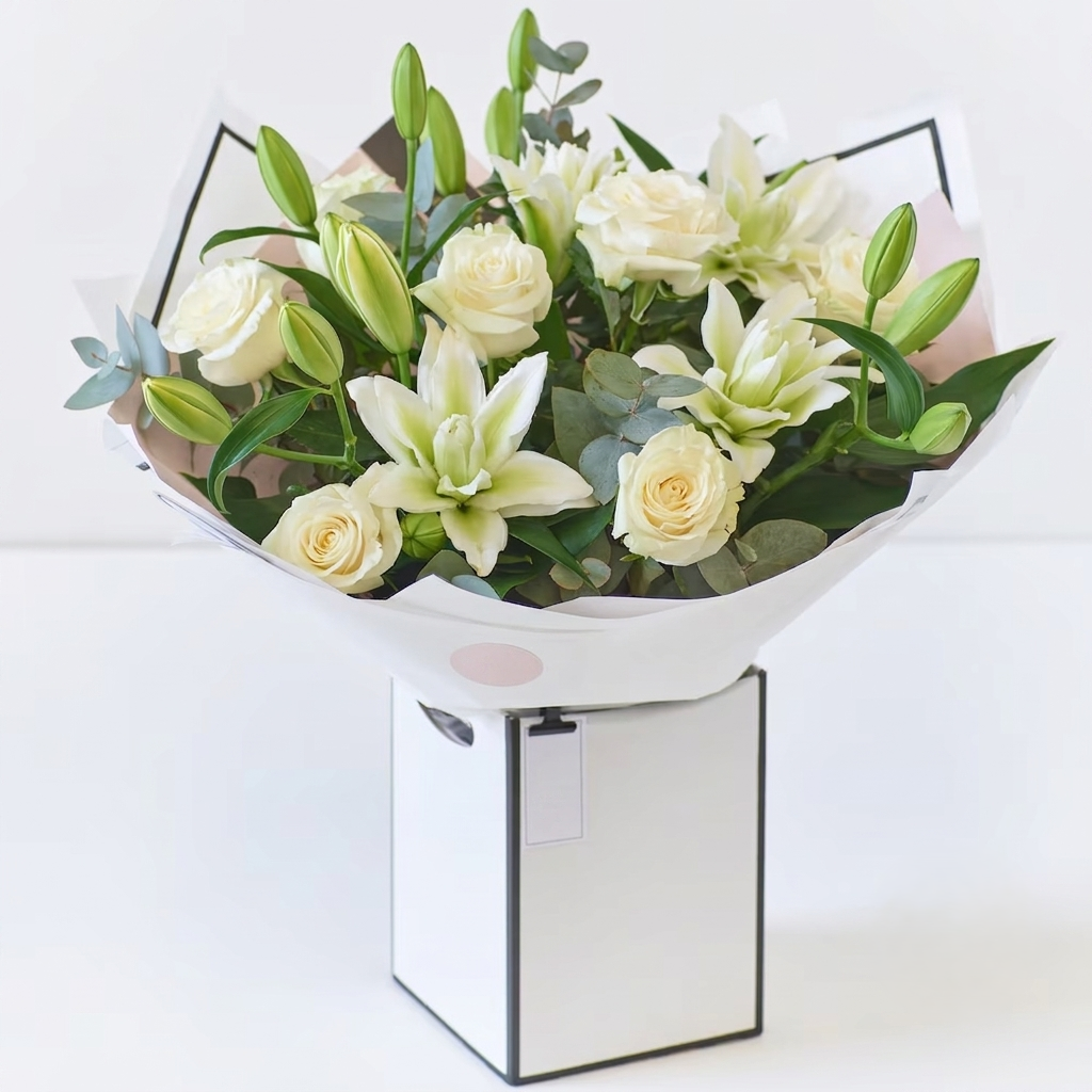 White Rose and Lily Bouquet