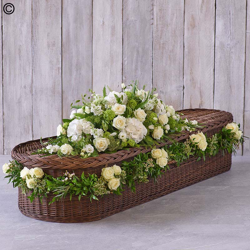 Large White Casket Spray with Garland