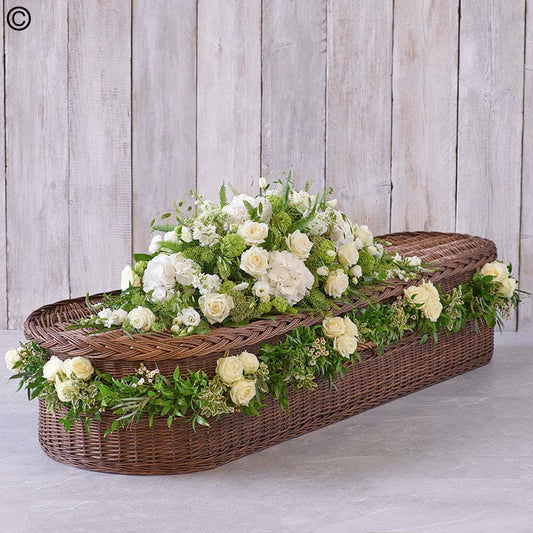 Large White Casket Spray with Garland
